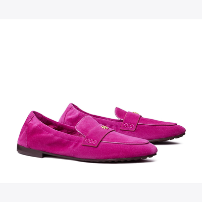 Tory Burch Round-toe Suede Ballet Loafers In Fuchsia