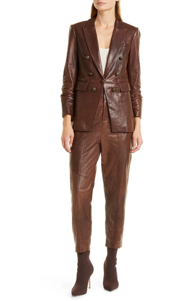 Shop Veronica Beard Oneta Leather Dickey Jacket In Brown