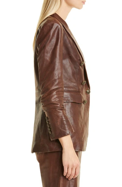 Shop Veronica Beard Oneta Leather Dickey Jacket In Brown