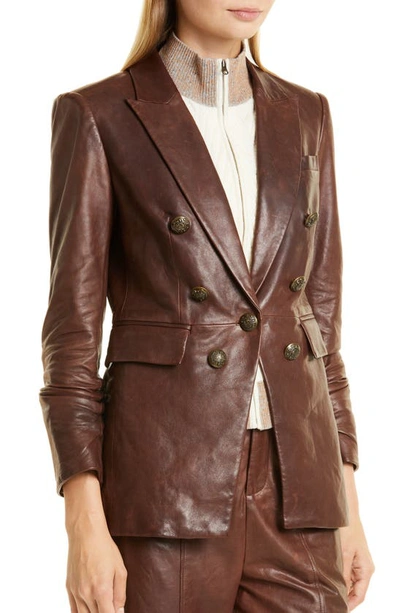 Shop Veronica Beard Oneta Leather Dickey Jacket In Brown