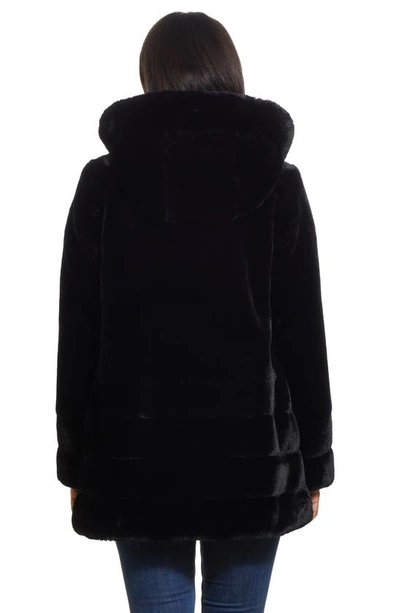 Shop Gallery Hooded Faux Fur Coat In Black