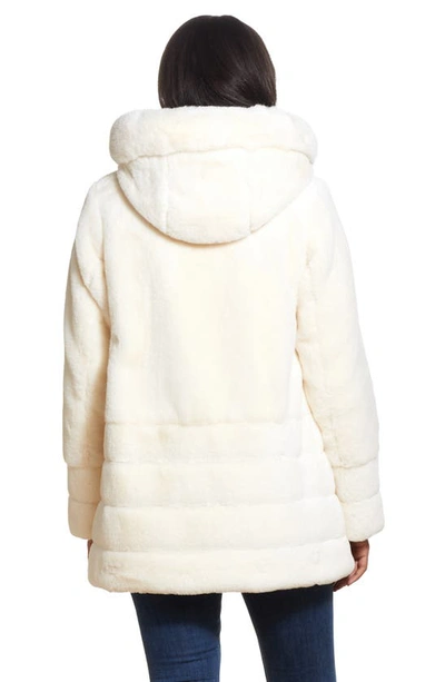 Shop Gallery Hooded Faux Fur Coat In Cream