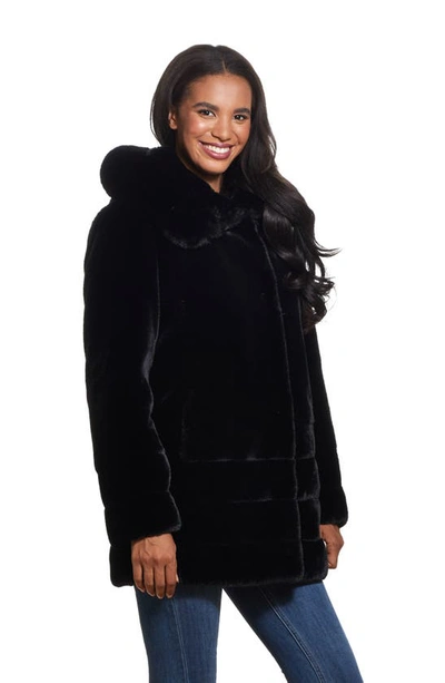 Shop Gallery Hooded Faux Fur Coat In Black