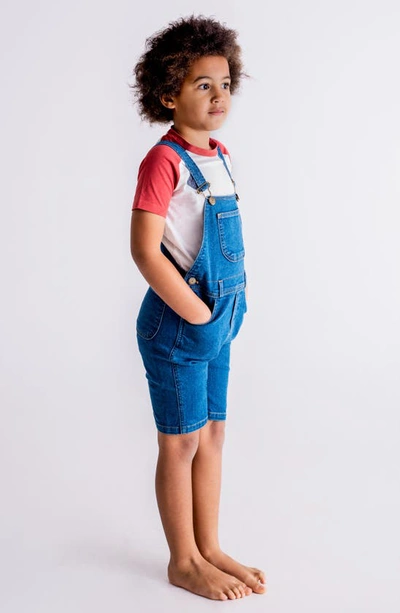 Shop Dotty Dungarees Kids' Stonewash Stretch Cotton Denim Shortalls In Blue