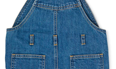 Shop Dotty Dungarees Kids' Stonewash Stretch Cotton Denim Shortalls In Blue