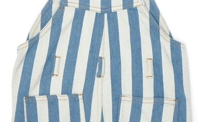Shop Dotty Dungarees Kids' Stonewash Stripe Stretch Cotton Denim Shortalls In Blue