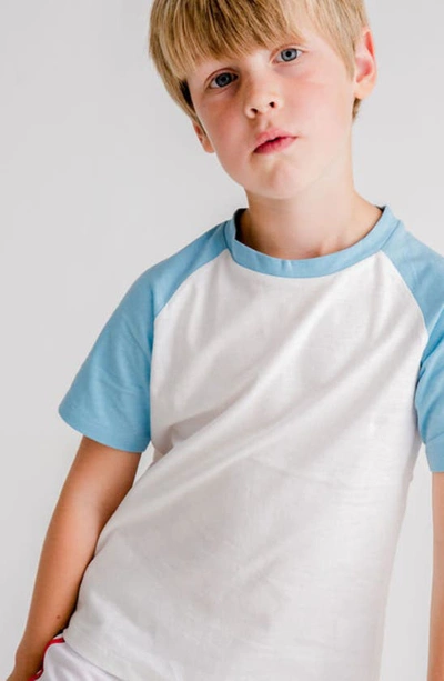 Shop Dotty Dungarees Kids' Colorblock Raglan Sleeve Cotton Baseball T-shirt In Blue