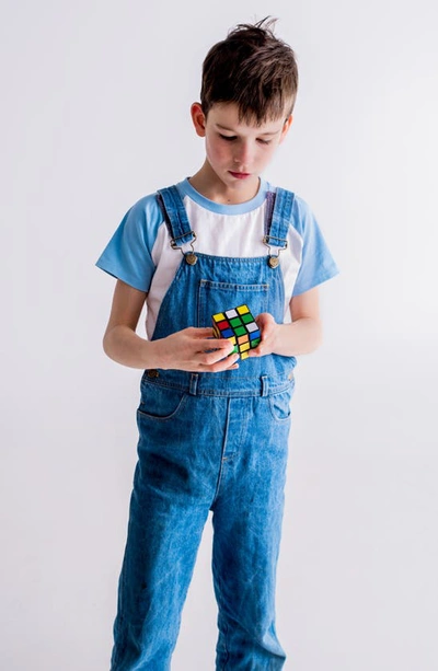 Shop Dotty Dungarees Kids' Stonewash Stretch Cotton Denim Overalls In Blue