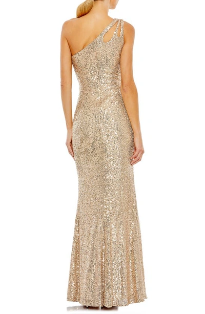 Shop Mac Duggal One-shoulder Sequin Gown In Gold