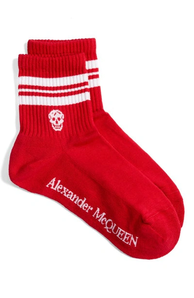 Shop Alexander Mcqueen Stripe Skull Socks In Lacquer/ White