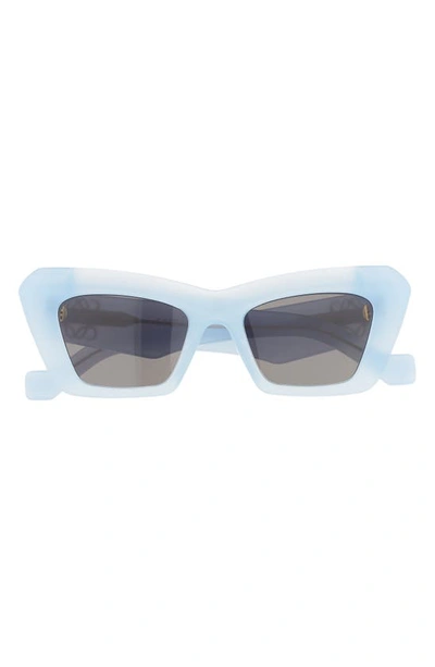 Shop Loewe 50mm Cat Eye Sunglasses In Shiny Light Blue / Smoke