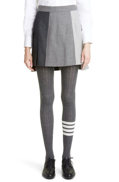 Shop Thom Browne Colorblock Pleated Wool Miniskirt In Dark Grey 025
