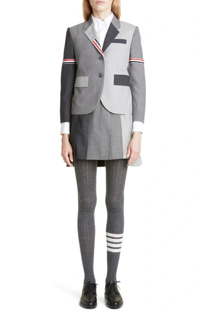 Shop Thom Browne Colorblock Pleated Wool Miniskirt In Dark Grey 025