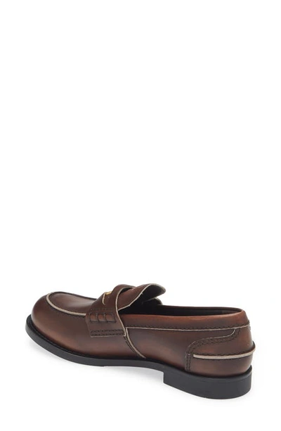 Miu Miu Logo Embossed Calf Leather Loafers In Ebano