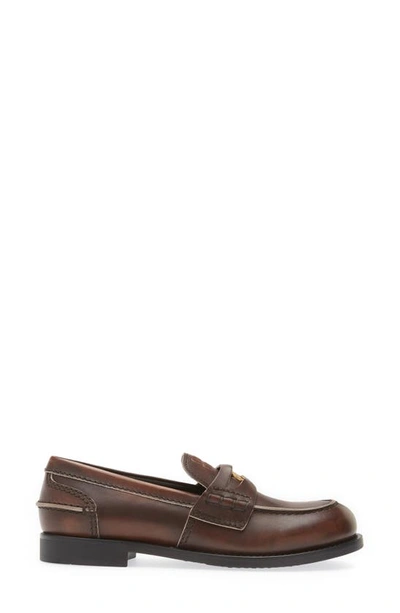 Miu Miu Logo Embossed Calf Leather Loafers In Ebano