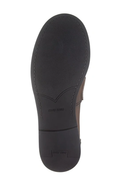 Miu Miu Logo Embossed Calf Leather Loafers In Ebano