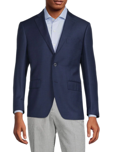 Shop Saks Fifth Avenue Men's Modern Fit Check Wool & Silk Sportcoat In Blue