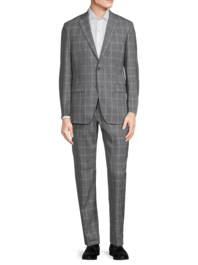Shop Saks Fifth Avenue Men's Modern Fit Windowpane Wool Suit In Light Grey