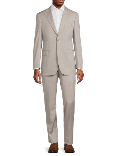 Shop Saks Fifth Avenue Men's Classic Fit Herringbone Wool Suit In Tan