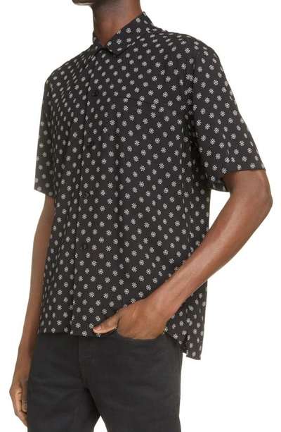 Shop Saint Laurent Floral Short Sleeve Button-up Shirt In Noir Craie