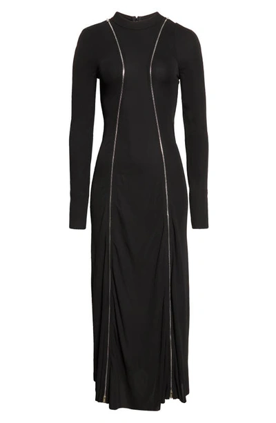 Shop Victoria Beckham Twin Zip Long Sleeve Jersey Midi Dress In Black