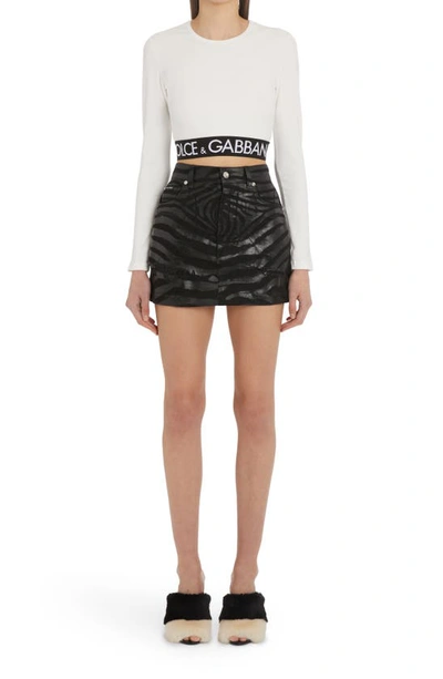 Shop Dolce & Gabbana Laminated Denim Miniskirt In S9001 Variante Abbinata