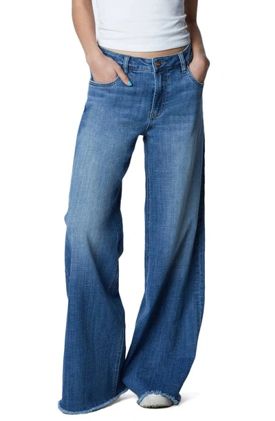 Shop Hint Of Blu Mighty High Waist Wide Leg Jeans In Swift Blue Light