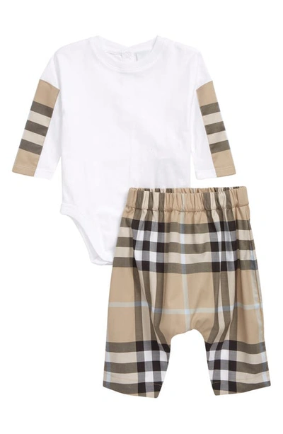 Shop Burberry Piero Check Bodysuit & Pants Set In Pale Sand Ip Check