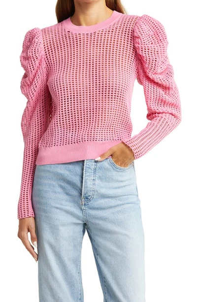 Shop Ulla Johnson Delany Puff Sleeve Open Stitch Pullover In Dahlia