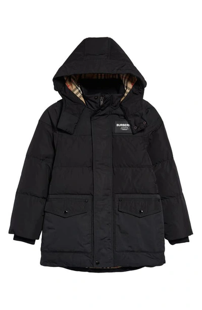 Shop Burberry Kids' Aubin Hooded Down Jacket In Black