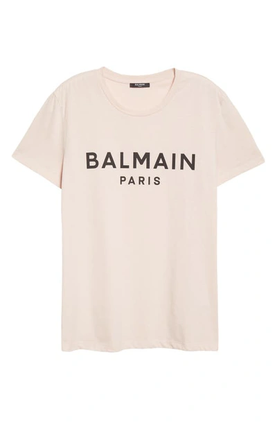 Shop Balmain Flocked Logo Cotton T-shirt In Ofa Rose Poudre/ Noir