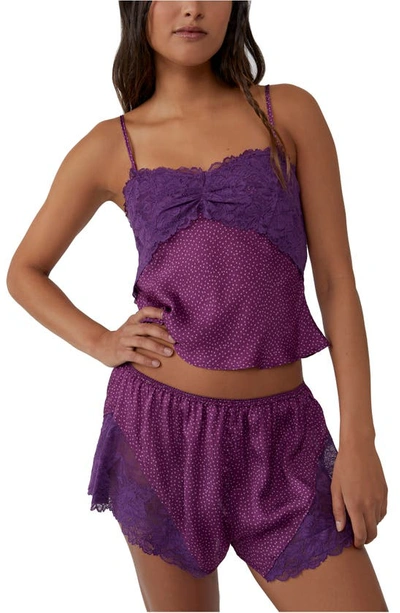 Shop Free People Dotted Lace Trim Pajama Shorts In Purple Combo