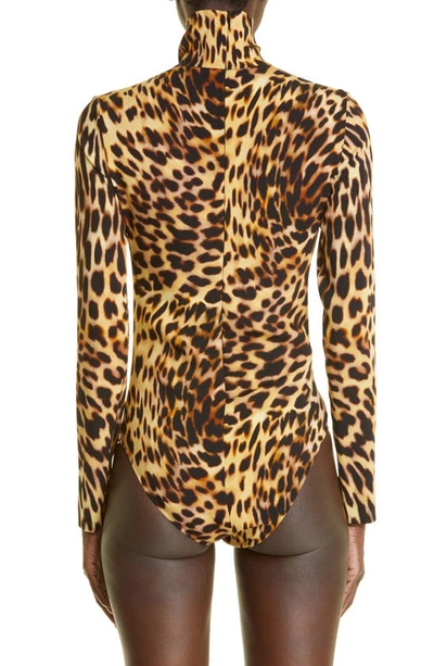 Shop Stella Mccartney Cheetah Print Long Sleeve Turtleneck Bodysuit In Tortoise Shell