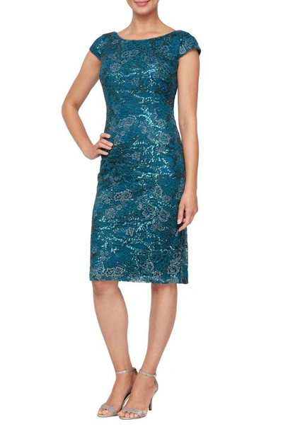 Shop Alex Evenings Embroidered Sheath Dress In Peacock