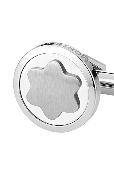 Montblanc Snowcap-emblem Round Cuff Links, Silvertone In Steel
