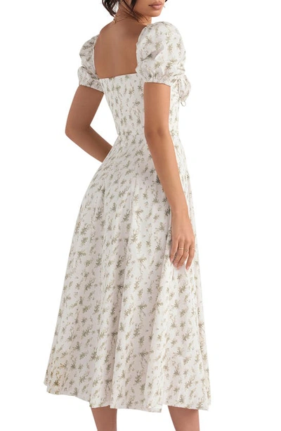 House Of Cb Tallulah Puffed-sleeve Woven Midi Dress In Garden Print