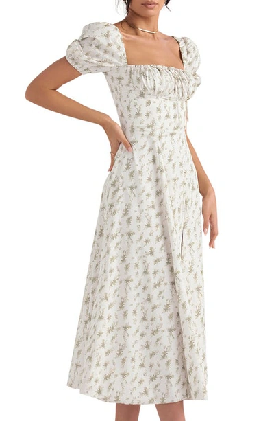 House Of Cb Tallulah Puffed-sleeve Woven Midi Dress In Garden Print