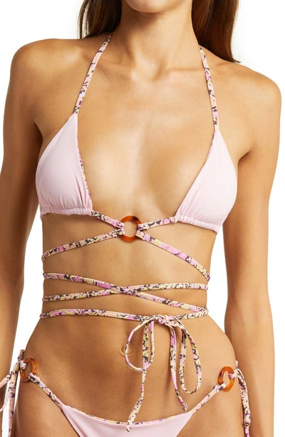House Of Cb Naxos Floral Print Strappy Triangle Bikini Top In Pink