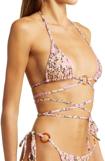 House Of Cb Naxos Floral Print Strappy Triangle Bikini Top In Pink
