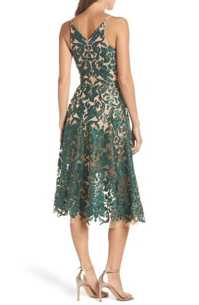 Shop Dress The Population Blair Embellished Fit & Flare Dress In Emerald/ Nude