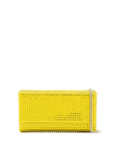 Shop Amina Muaddi Mini Paloma Crystal-embellished Clutch Bag In Yellow