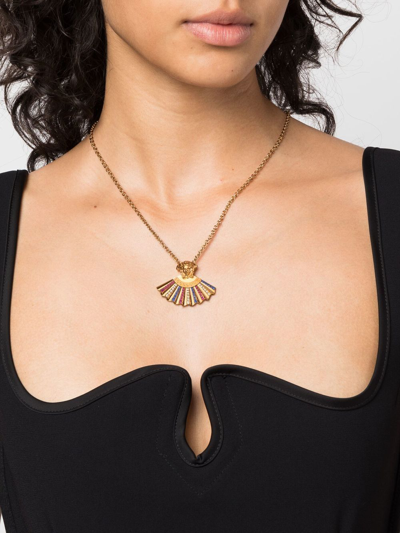 Shop Versace Medusa Fan Pendant Necklace In Gold