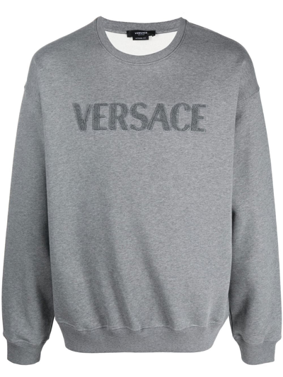Shop Versace Logo-embroidered Jersey Sweatshirt In Grau