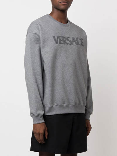 Shop Versace Logo-embroidered Jersey Sweatshirt In Grau