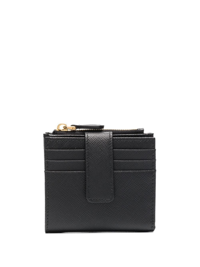 Prada Logo Plaque Compact Wallet In Black