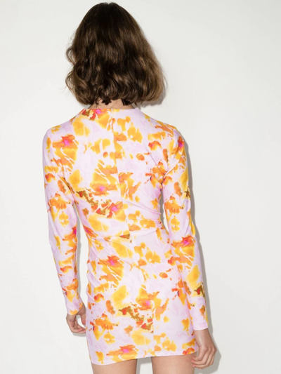 Shop Alex Perry Calla Long-sleeve Mini Dress In Gelb