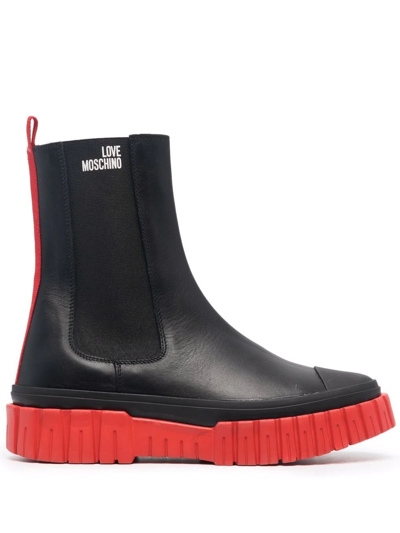 Shop Love Moschino Chunky Sole Chelsea Boot In Black