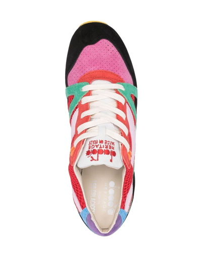 Shop Diadora Colour-block Lace-up Trainers In Red