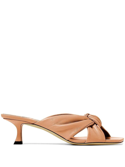 Shop Jimmy Choo Avenue 50mm Twist-detail Mules In Nude