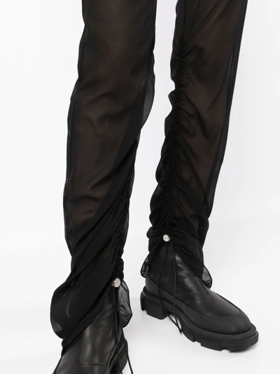 Shop Dion Lee Ruched Semi-sheer Trousers In Black